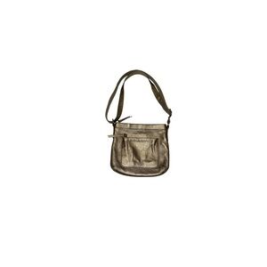 Fossil Gold Leather Square Crossbody Bag with Adjustable Strap